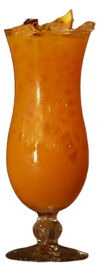 Kiss The Lips op de houten toog van AXXES: oranje cocktail in een hoog orkaanglas