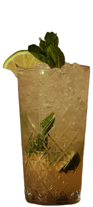 Mojito Classic op de houten toog van AXXES: heldere cocktail met munt, limoen en ijs