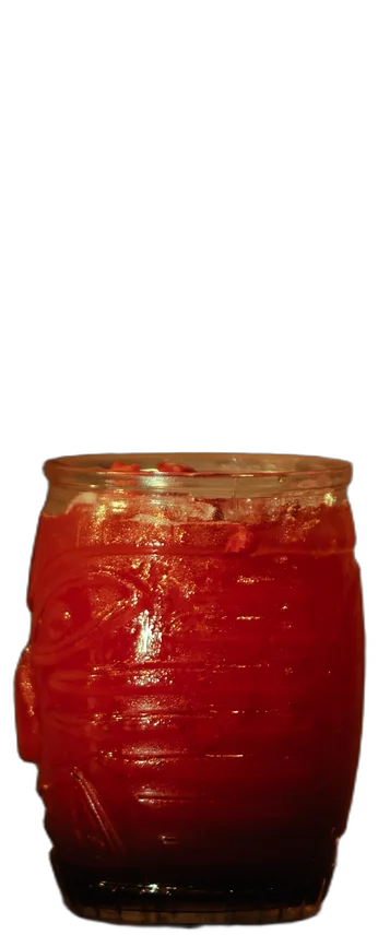 Zombie op de houten toog van AXXES: donkerrode cocktail in een tumbler